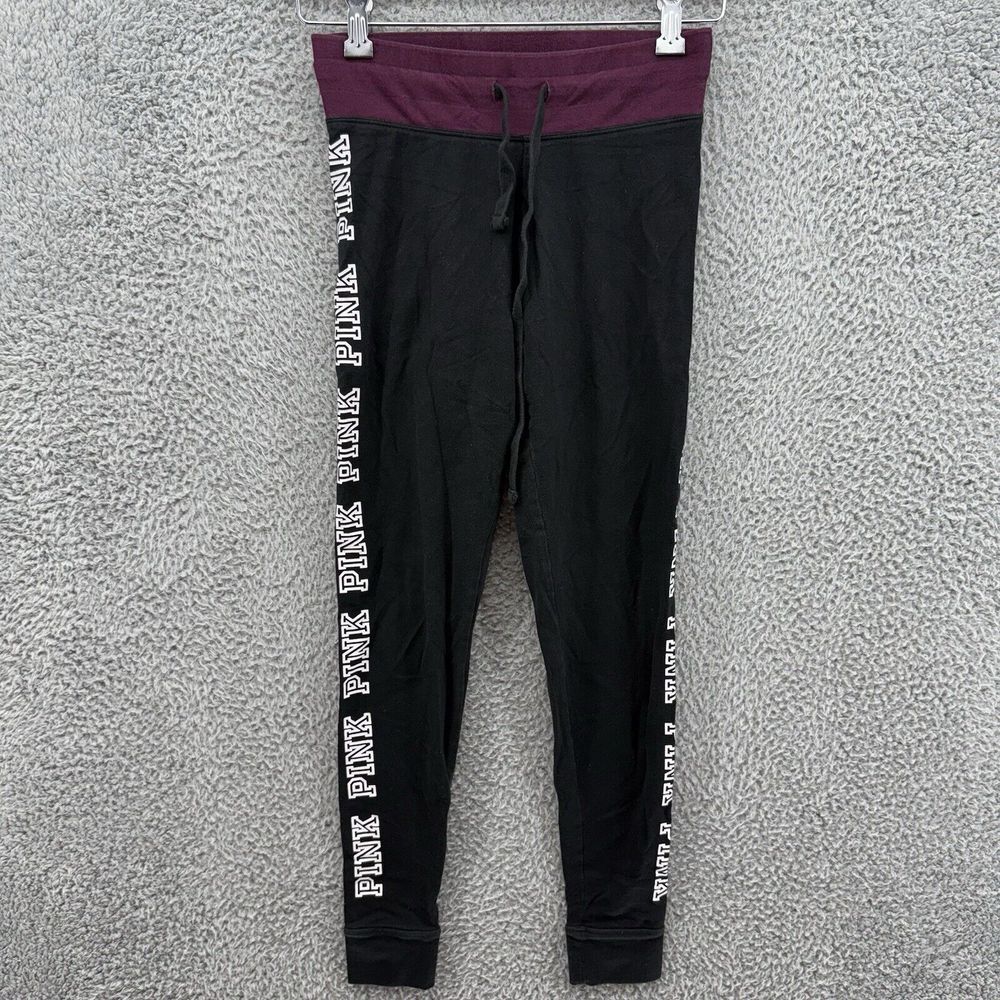 PINK Victoria's Secret Women XS Activewear‎ Yoga Pants Black Logo Drawstring